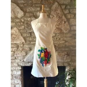 Vintage Handmade Tropical Parrot Apron - Large Bird Pocket